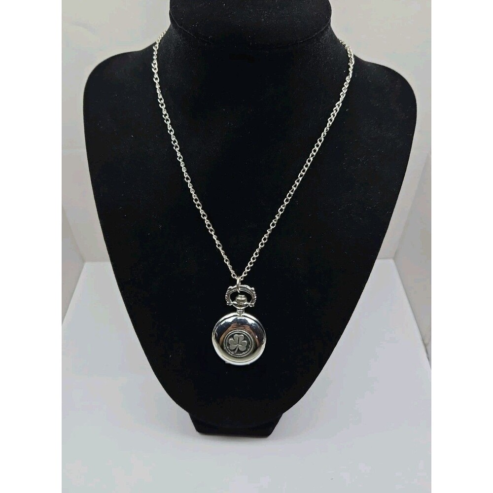 Mullingar Pewter Irish Shamrock Pendant Pocket Watch Necklace Quartz New Battery